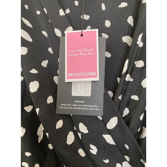 NWT PrettyLittleThing Black Dalmation Wrap Playsuit Romper Size 12 - Picture 6 of 6
